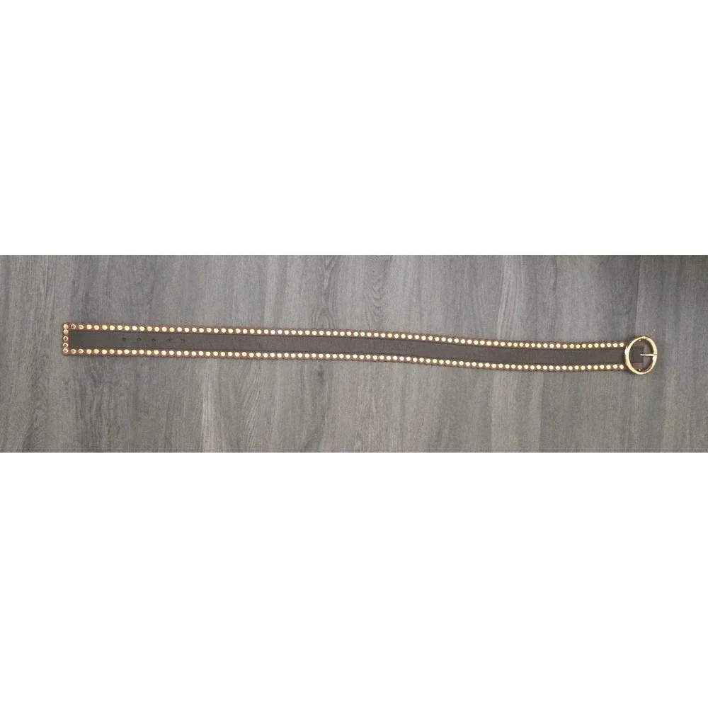 Michael Kors Brown Leather Studded Scalloped Edge Gold Buckle Belt Large‎